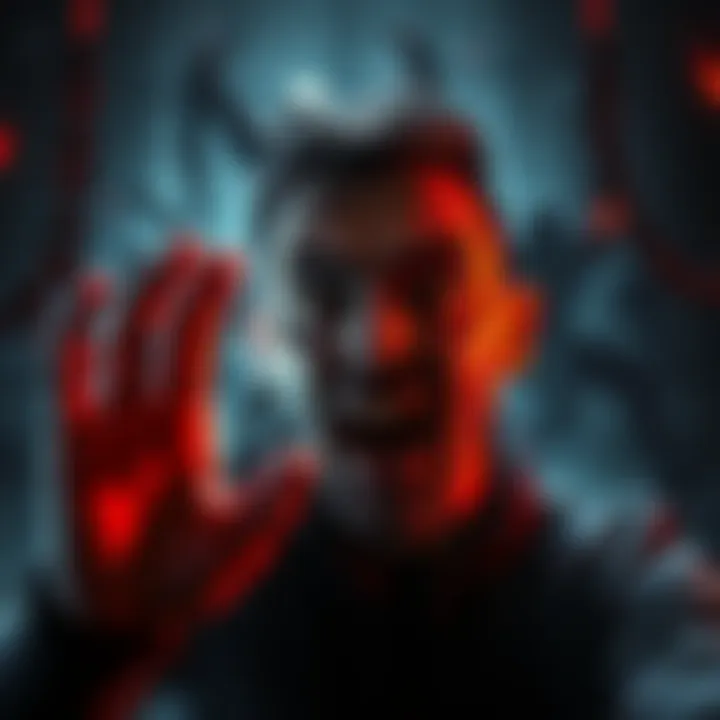 A player facing a tense moment in the mori game, showing excitement and fear on their face, surrounded by dark and eerie game graphics