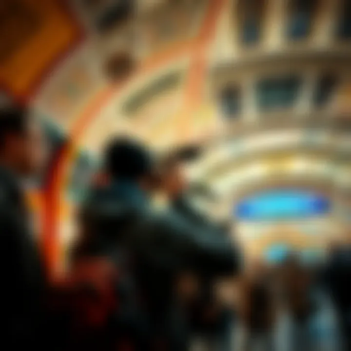 A traveler filming inside a Moscow Metro station, capturing the unique architecture and atmosphere, with city commuters around.