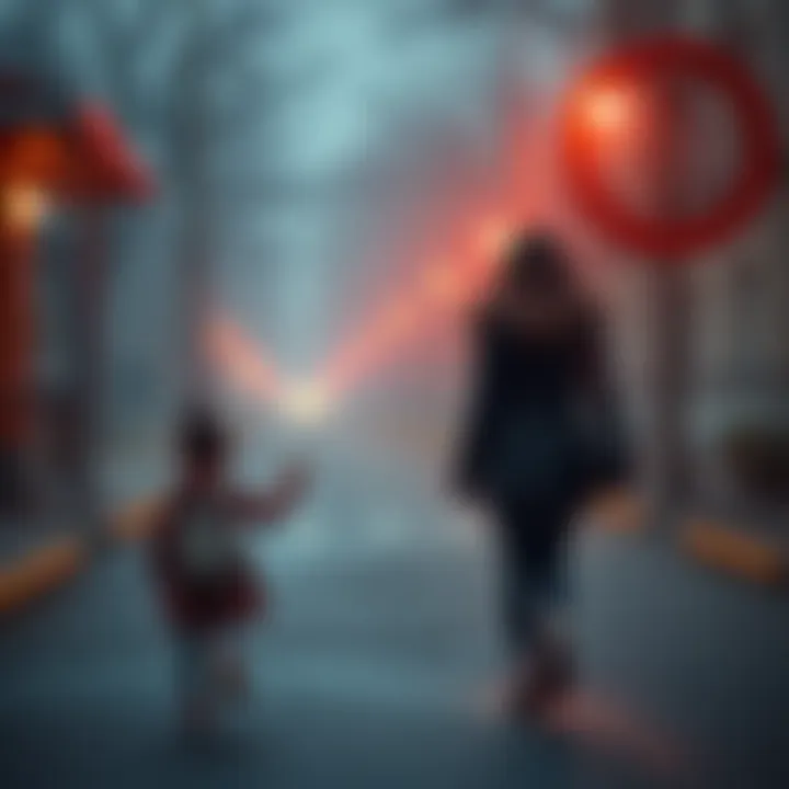 Mother leaving child behind A distressed child looking back as a mother walks away without saying goodbye