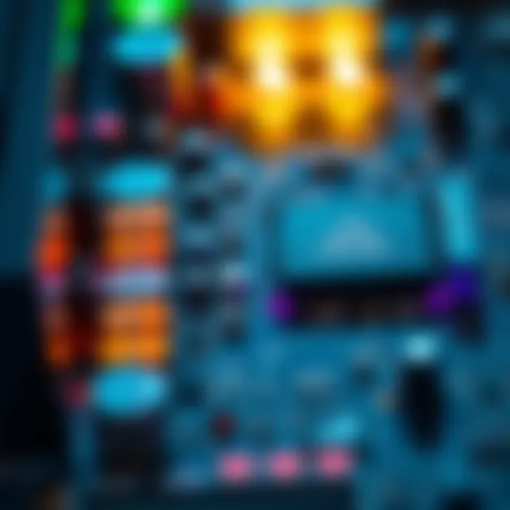 Motherboard Indicator Lights Close-up of a computer motherboard showing various blinking indicator lights in different colors, illustrating their functioning during operation.