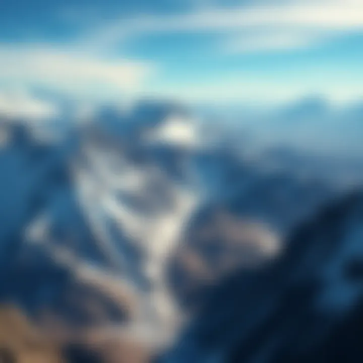 A scenic view of rugged mountains and vast landscapes that look like the fictional Planet Reach, featuring peaks covered in snow and unique terrain.