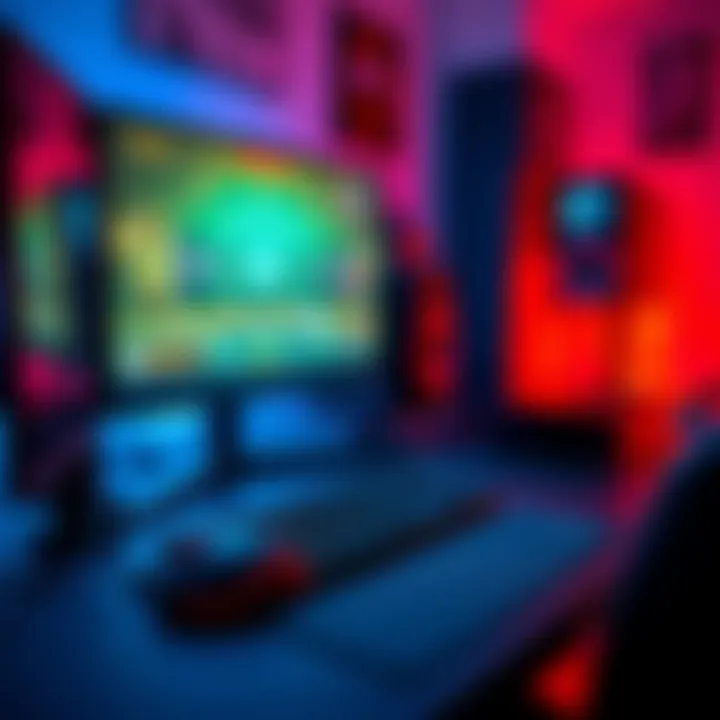 A gaming setup featuring a mouse and keyboard on a desk, with a monitor displaying an aim training game.