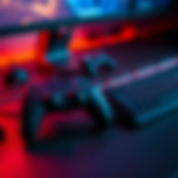 A mouse and keyboard set up next to a PlayStation 5 controller on a gaming desk, representing gaming hardware support.