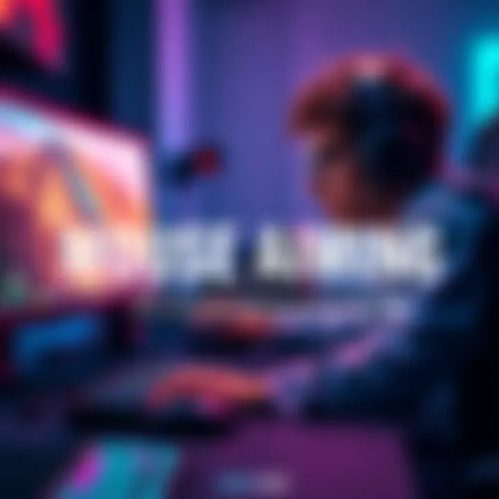 A gamer focused on improving mouse aiming, with a keyboard and monitor in the background.