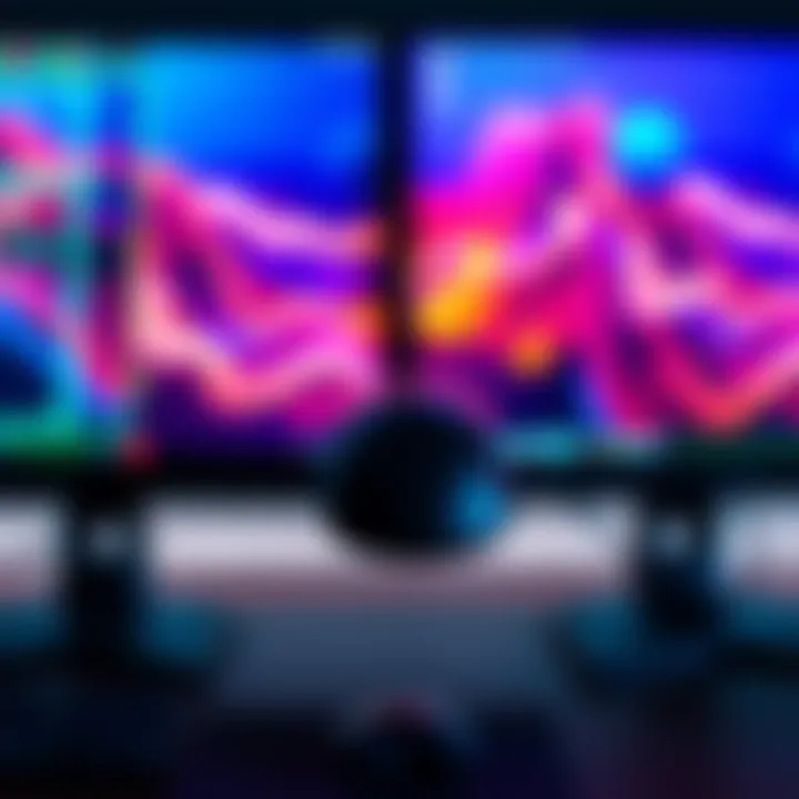 Mouse moving between two monitors A mouse cursor transitioning from one computer monitor to another, illustrating issues with multi-monitor setups.