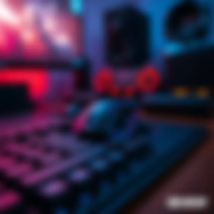 Mouse and keyboard setup for gaming A close-up of a mouse and keyboard setup with a console in the background, showcasing gaming gear for Dead by Daylight.