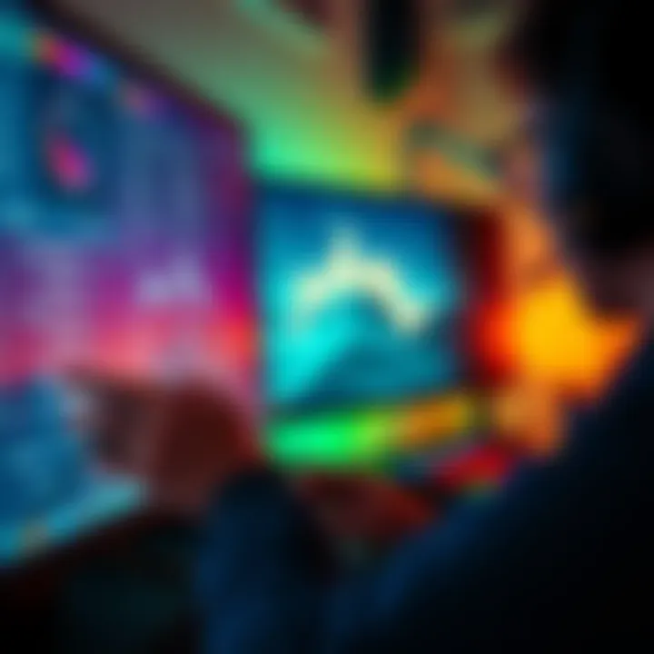 A gamer adjusting mouse sensitivity settings on a computer screen with a gaming mouse