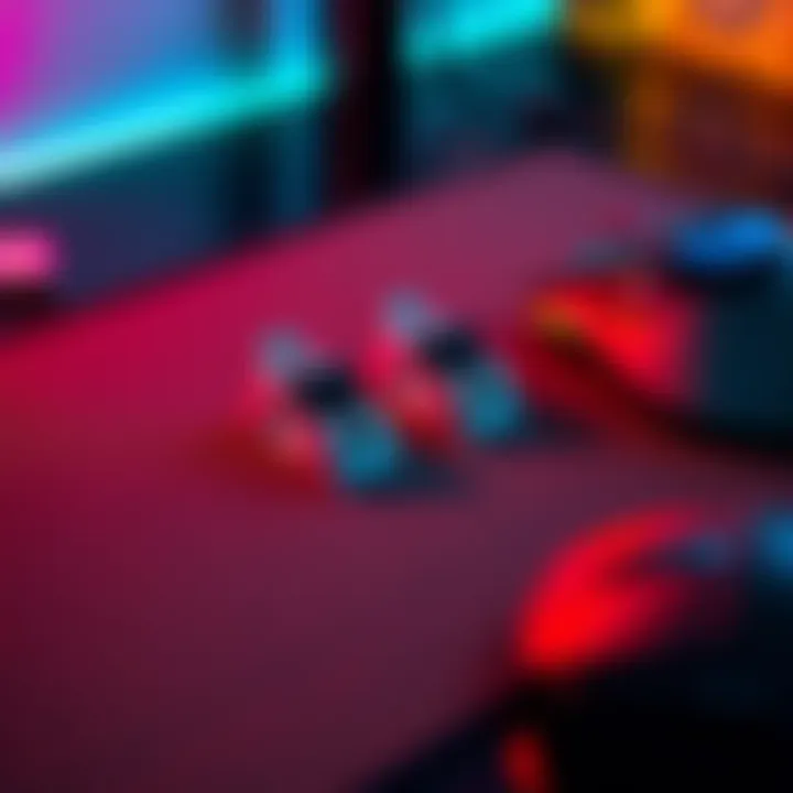 Close-up of mouse skates placed on a cloth IKEA mouse pad, with a gaming mouse beside them