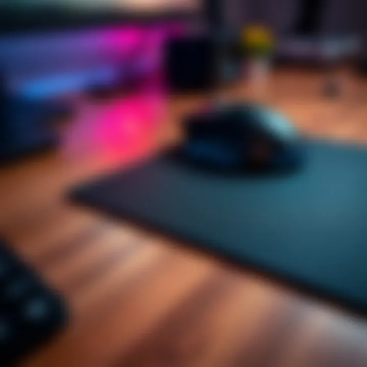 Close-up of a mouse pad firmly attached to a wooden desk surface
