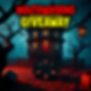 Mouthwashing and Buckshot Roulette Giveaway A spooky scene featuring a haunted house and film reel displaying classic horror movie clips, inviting people to share their favorite horror films for a giveaway.