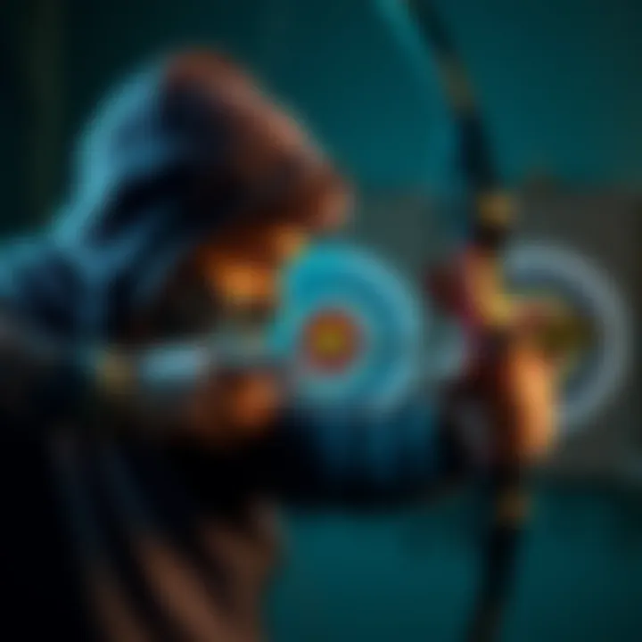 A person focused on hitting a moving target with a bow and arrow, demonstrating precision and strategy.