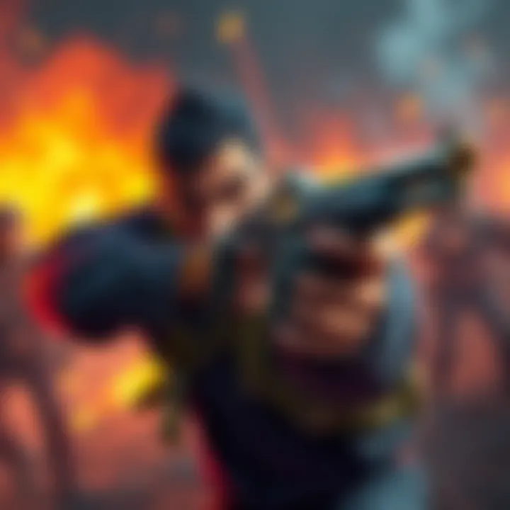 Moze character aiming a gun with frustration due to Torgue Cross Promotion effects on weapon range, set in a battle scene