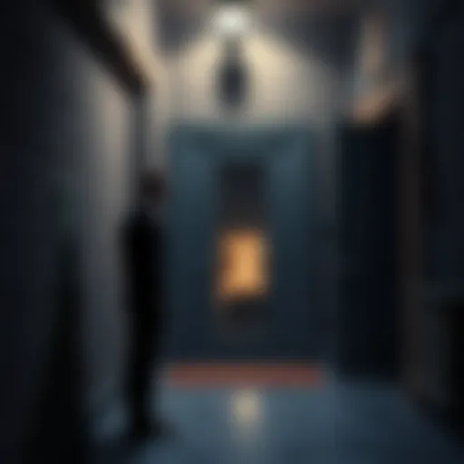 Mr. X standing at the basement door, looking confused, with the watchman's room visible in the background, highlighting the strange situation