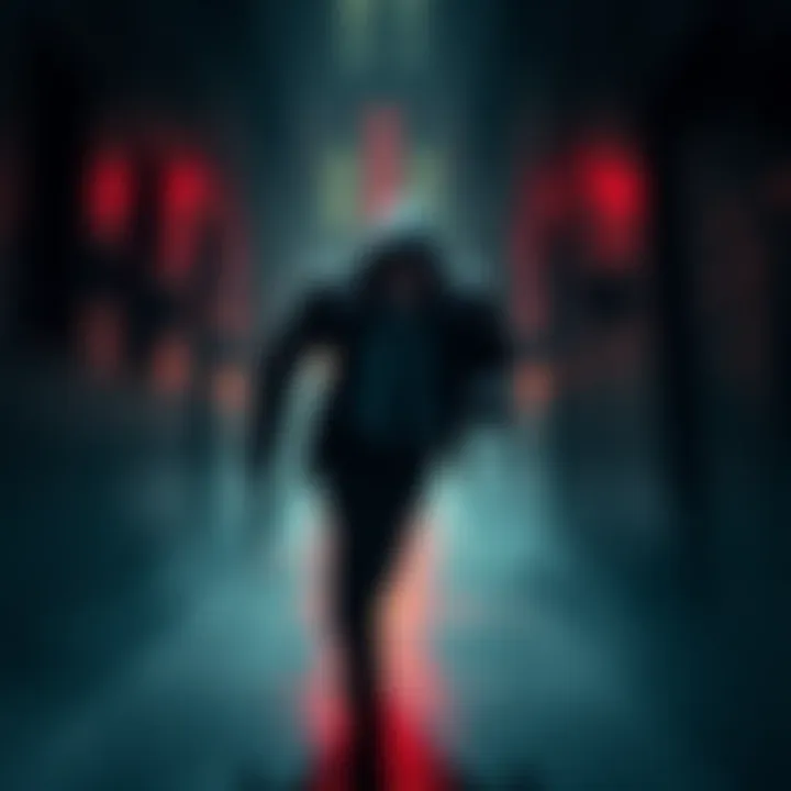 Mr. X chasing a character in a dark, eerie corridor of the game