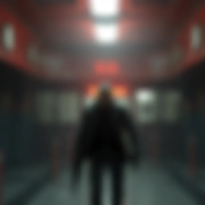 Mr. X stalking the RPD station in Resident Evil 2 during a tense moment.