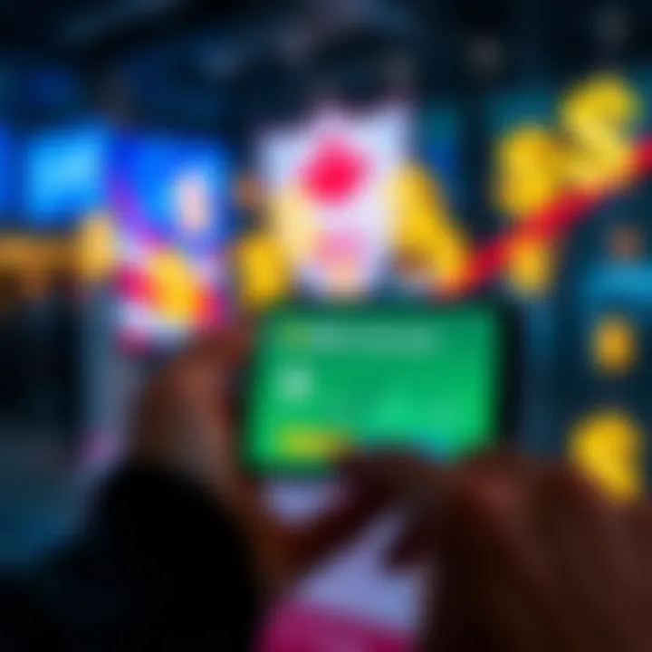 A person holding a smartphone displaying MS Rewards app with dollar signs in the background, illustrating potential earnings