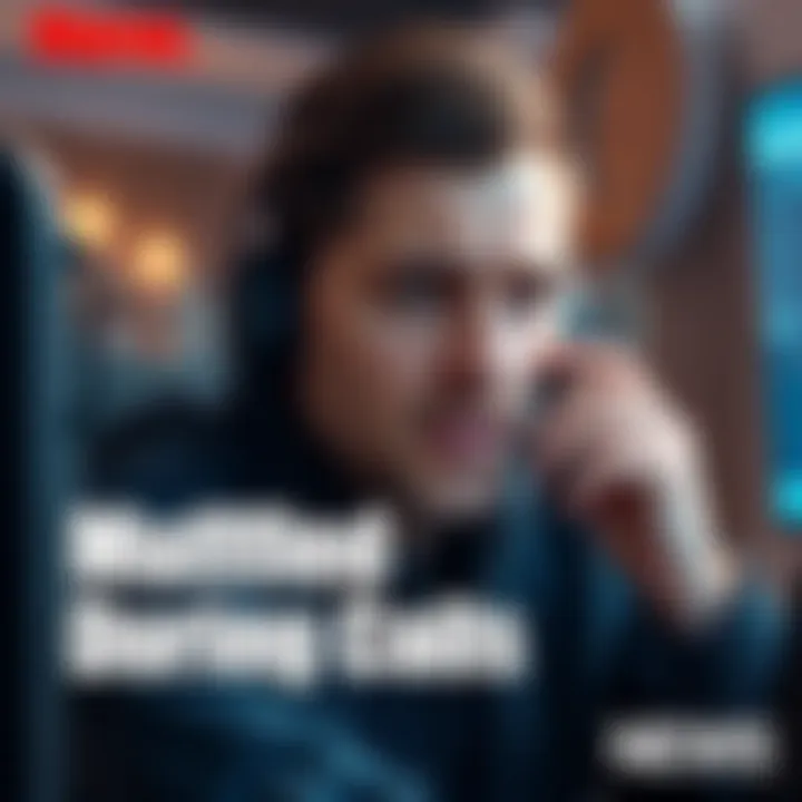 A person looking frustrated while on a phone call, with sound waves depicted as muffled lines around them, representing audio issues.