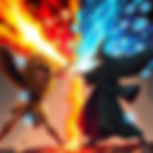 A wizard casting multiple spells simultaneously, showcasing Scorching Ray and Eldritch Blast in a magical duel, with vibrant energy beams and arcane symbols around them.