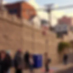 Residents gather near multi-layered walls in Bernal, discussing safety concerns and aesthetics