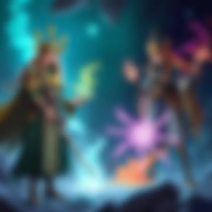 A Stars Druid and Twilight Cleric character illustration with magical elements, showcasing spell slots and ability interactions in a fantasy setting.