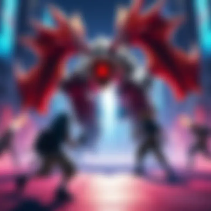 A group of players working together to fight Nergigante in a vibrant gaming environment, showcasing teamwork and strategy during a multiplayer session.