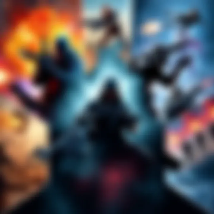 Multiplayer FPS Games A collage of popular multiplayer FPS games with action scenes and characters from each game