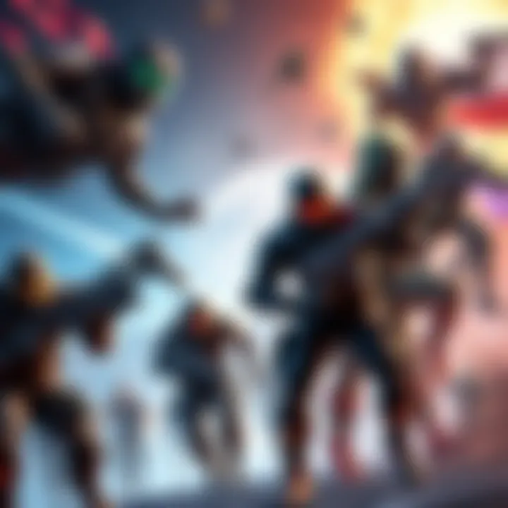 Various characters from popular multiplayer games in dynamic poses, showing excitement and gameplay action.