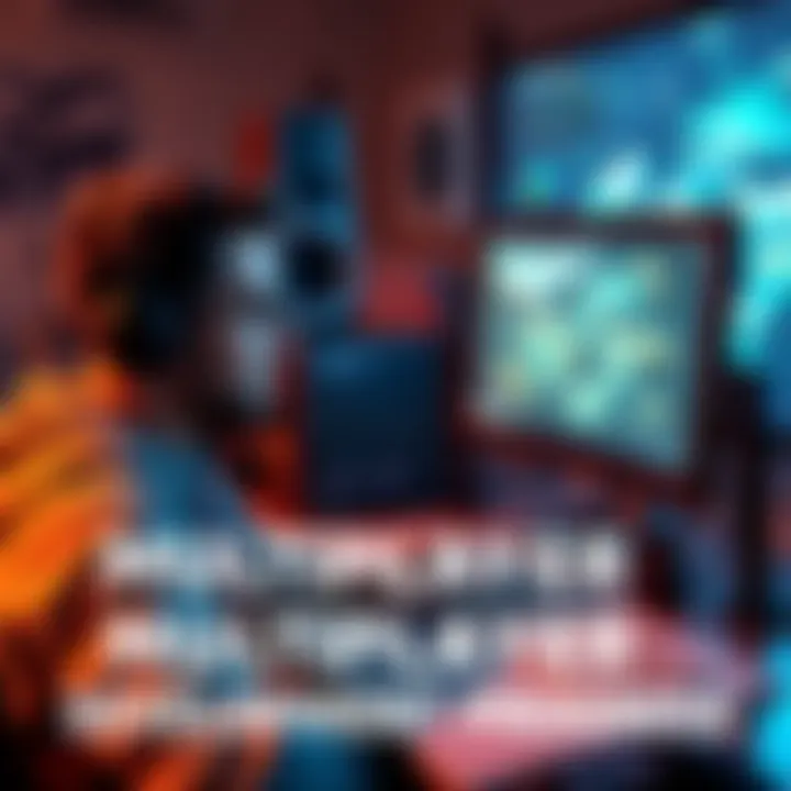 A game developer at a computer creating multiplayer features for a game, with sketches of level designs around him.