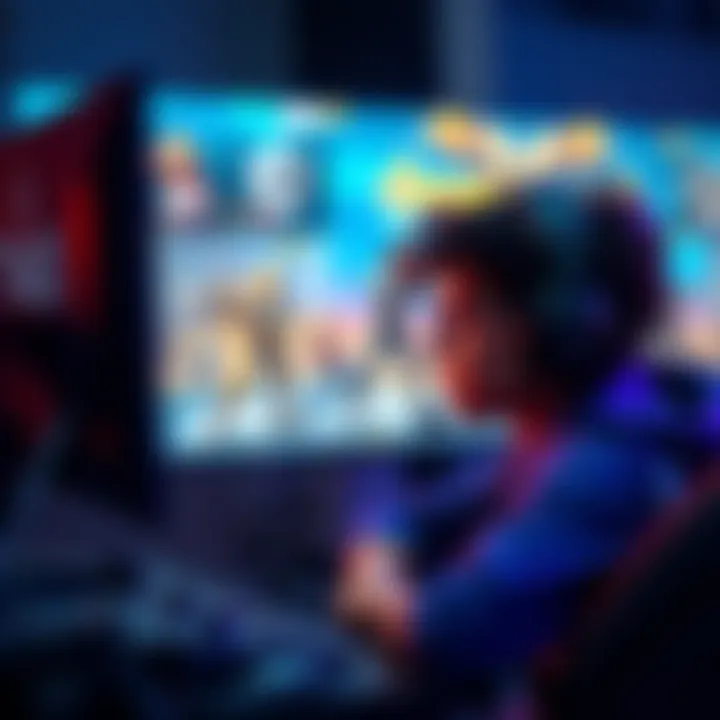 A gamer enjoying a multiplayer game alone, focused on the screen with various game characters visible, highlighting the excitement of solo gameplay.