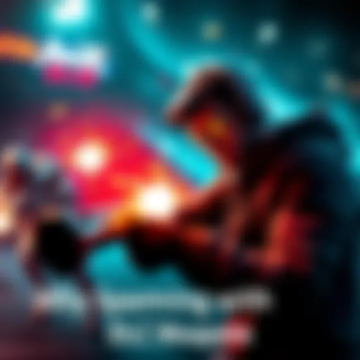Multiplayer Gaming Action A gamer intensely plays in a multiplayer game, using a powerful DLC weapon surrounded by action and excitement.