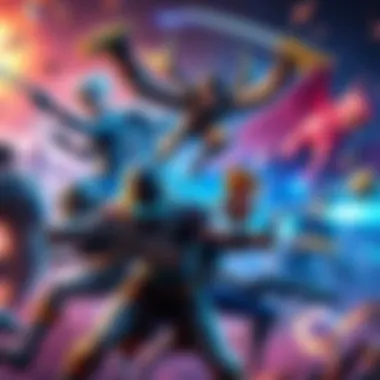 A group of diverse gaming characters battling in a vibrant multiplayer game scene