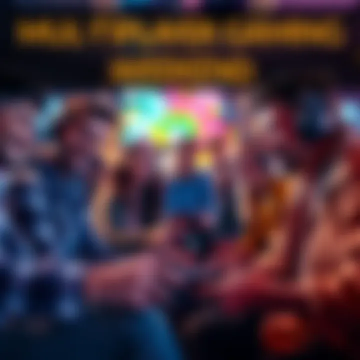 A group of friends playing multiplayer video games together, showcasing excitement and teamwork.