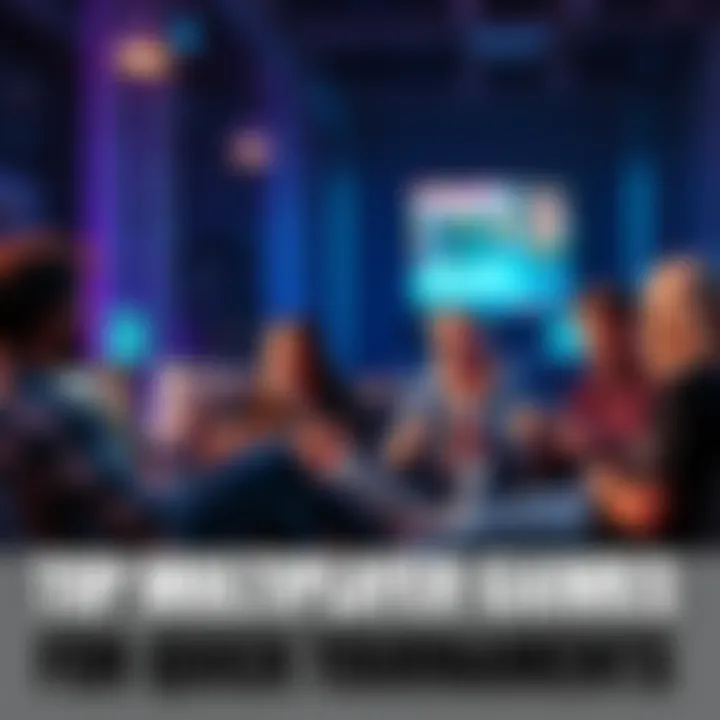 Multiplayer Strategy Game Tournament Group of friends playing strategy games on a couch during a tournament, focused on screens with excitement in the air.