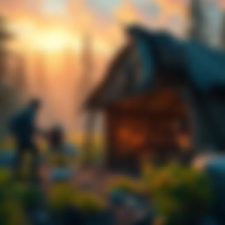 Multiplayer Survival Games on Xbox Gamepass A group of players engaging in a multiplayer survival game on Xbox Gamepass, featuring characters building a shelter and gathering resources in a vibrant environment.