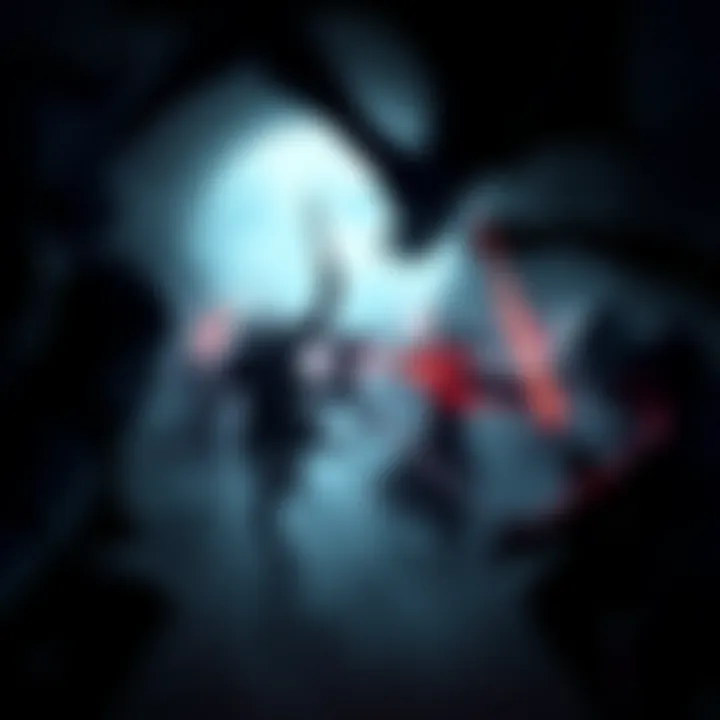 A group of players in a dark environment, portraying vampires engaging in thrilling battles together, showcasing teamwork and excitement.