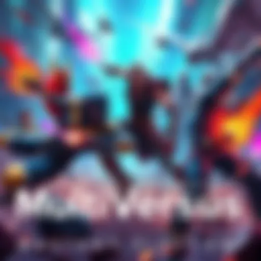 Dynamic scene featuring various characters from the MultiVersus game battling, showcasing their unique abilities