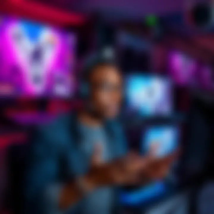 Mund Sharing Streaming Experience Mund discusses his experiences with racism in Austin's streaming community, surrounded by gaming equipment and screens.