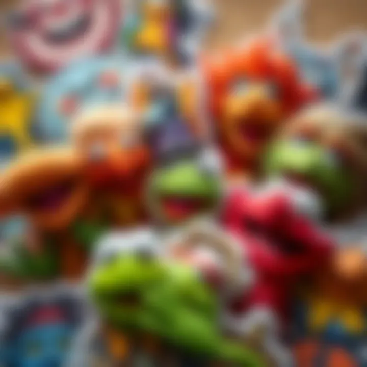 A vibrant display of Muppet-themed Dungeons & Dragons stickers featuring colorful characters and designs.