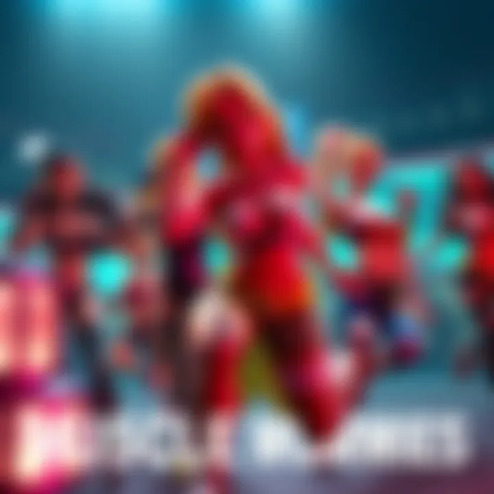 A group of animated characters, known as Muscle Mommies, showcasing their abilities in a dynamic game setting while using EDA/ETA modifiers.