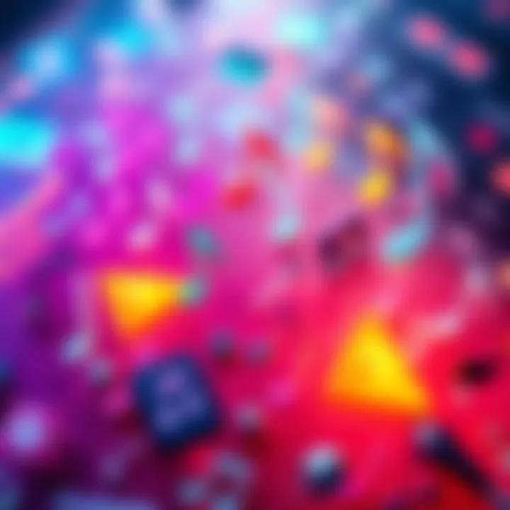 A collection of colorful music notes and icons representing various music videos