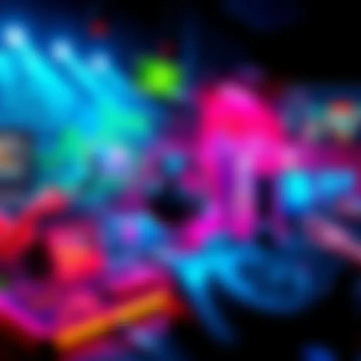 A collage featuring fast-paced jazz and break core music elements, with gaming scenes in the background, creating an energetic vibe for gameplay.
