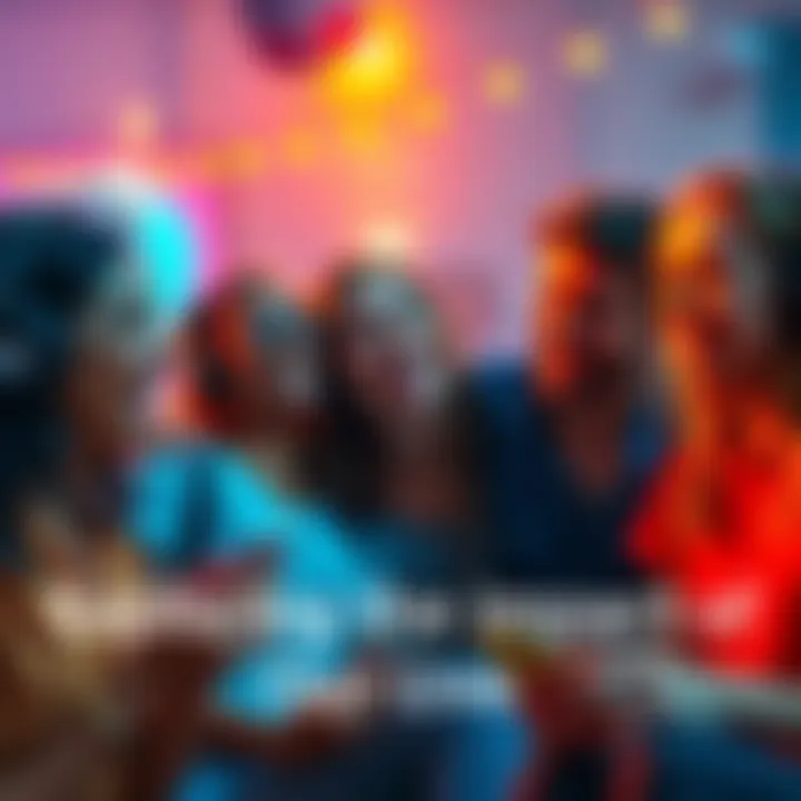 Group of friends listening to music and having fun