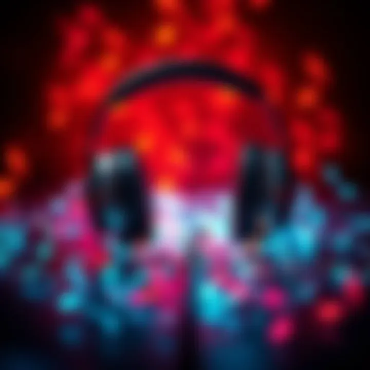 A pair of headphones surrounded by musical notes, symbolizing the love for soundtracks.