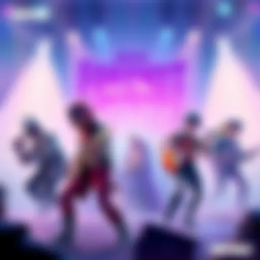A vibrant scene showing characters in Save the World playing music with Jam Loops while completing missions.