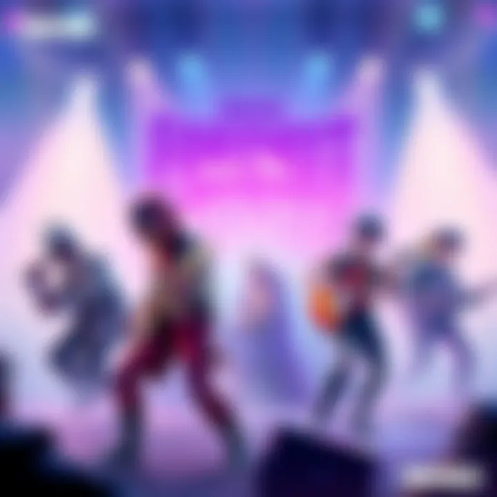 A vibrant scene showing characters in Save the World playing music with Jam Loops while completing missions.
