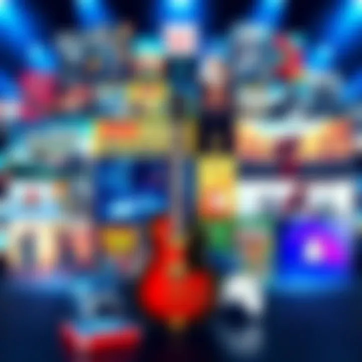Musical Influence of Video Games A collage of various video game covers and musical instruments representing the impact of games on music taste