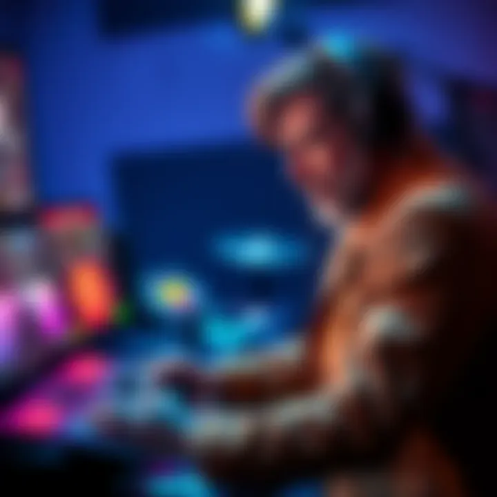 Musician frustrated while playing Maestro A musician looks upset while using a game controller for the Maestro game, showing signs of latency issues on screen.