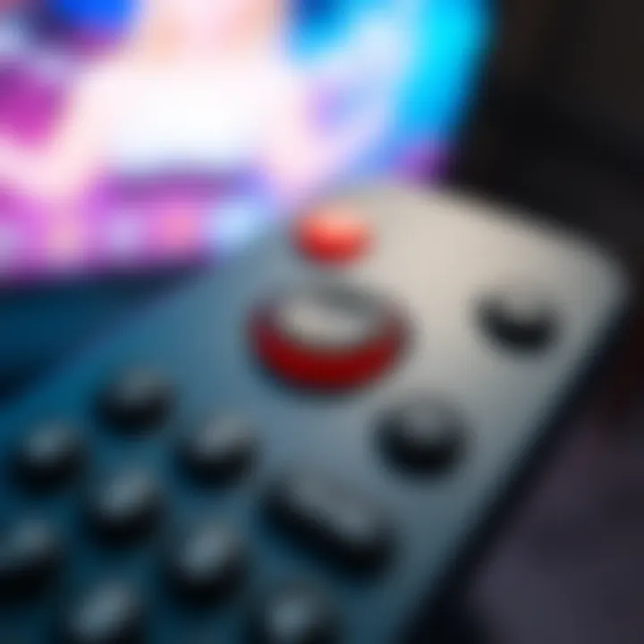 A close-up of a TV remote with the mute button highlighted, showing how it enhances the viewing experience of a show.