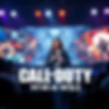 Asha Sharma presenting the MW4 reveal, surrounded by graphics of the game and Call of Duty logo