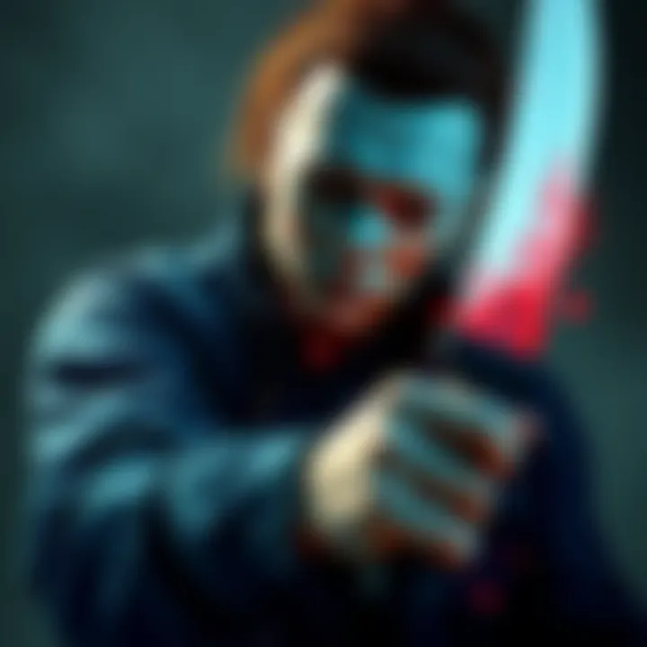 A graphic of a character named Myers, wielding a knife, with a distressed expression and glitch effects around him to symbolize gameplay issues.
